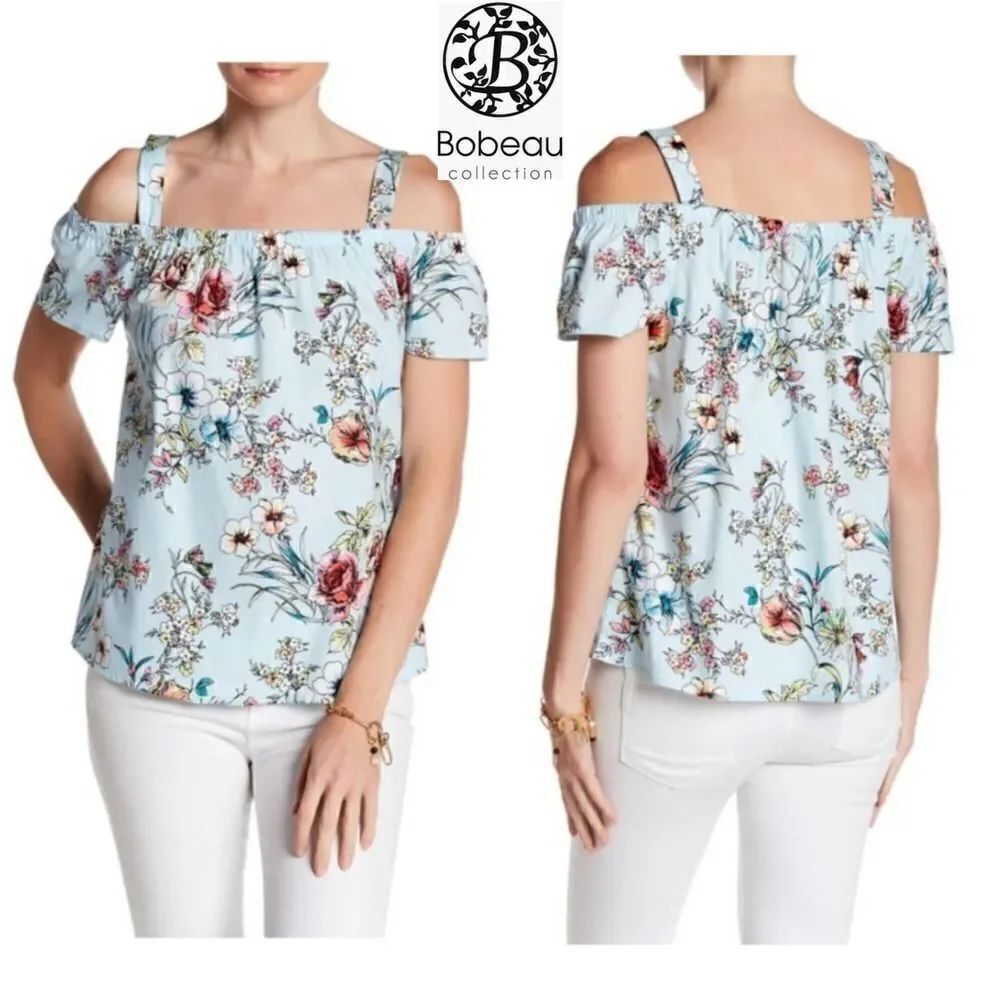 Bobeau floral printed cold shoulder blouse sz S